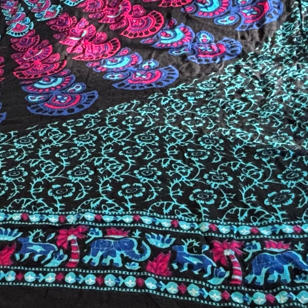 Elephant Mandala Rayon Fringed 36x60 blue scarf/ cover Up/ Wrap Skirt by Shushi